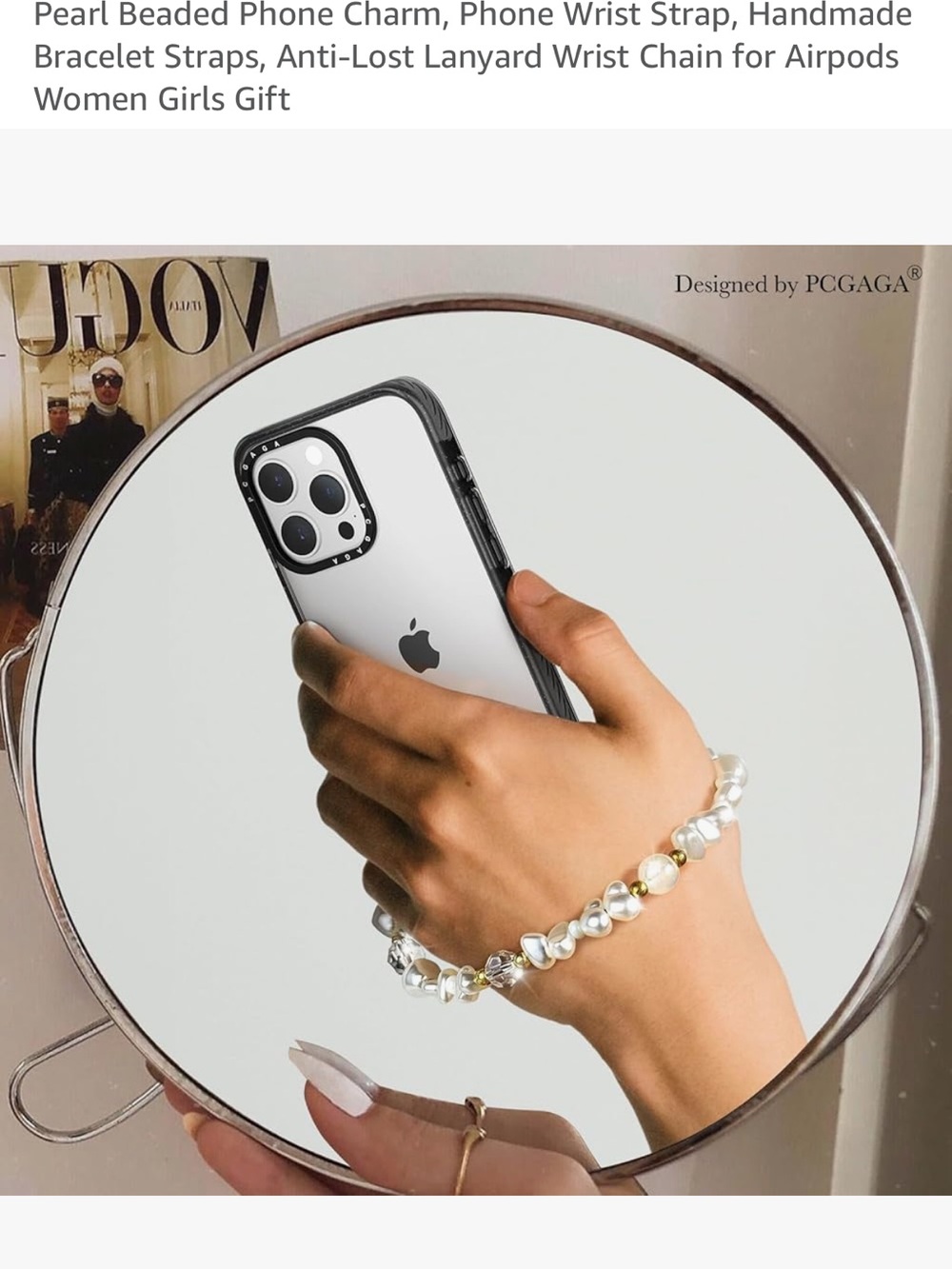 Pearl beaded phone wrist strap